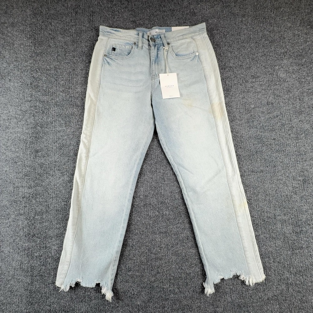 KanCan Jeans Womens 3/25 Light Wash High Rise Straight Distressed Raw Hem Denim